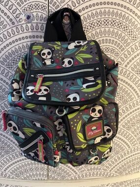 Lily Bloom Panda Backpack - Pink, Green & Teal Accents